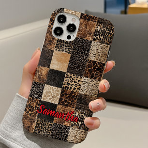 Chic animal print leopard collage monogram iPhone 16 case