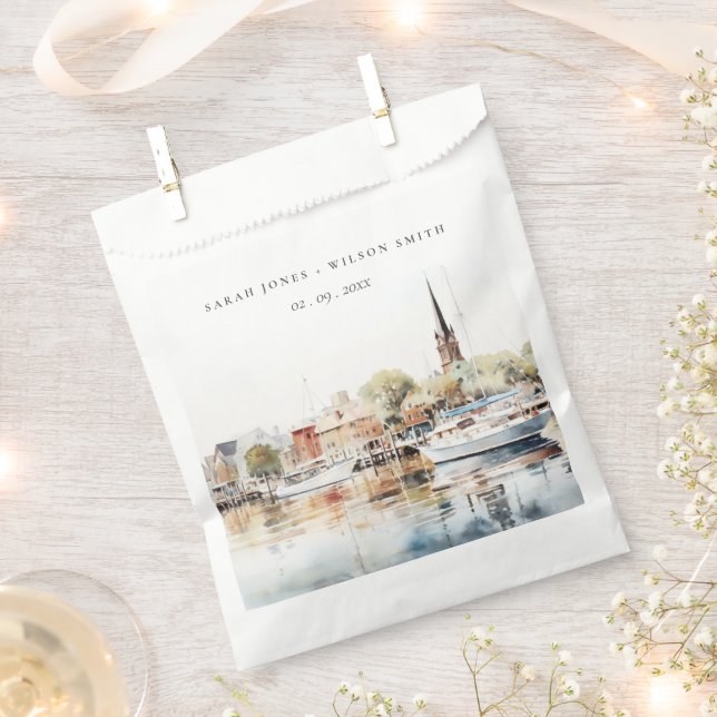 Chic Annapolis Maryland Watercolor Wedding Favour Bag (Clipped)
