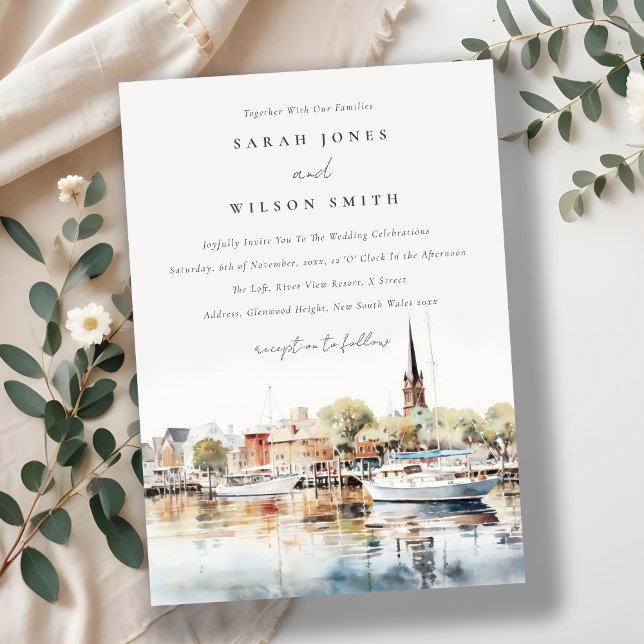Chic Annapolis Maryland Watercolor Wedding Invitation (Creator Uploaded)