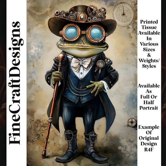 Chic Anthropomorphic Steampunk Frog R4F Decoupage Tissue Paper (Creator Uploaded)