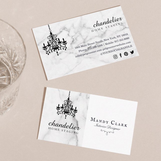 Chic Antique Black Chandelier Marble Business Card (Chic Antique Black Chandelier Marble Business Card)