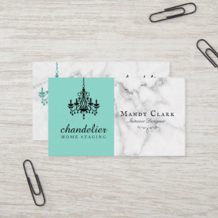 Chic Antique Black Chandelier Marble Business Card