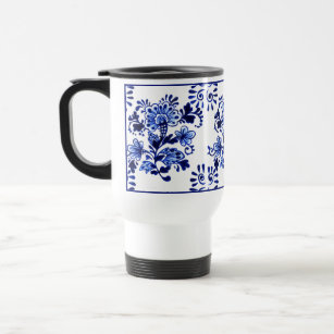 Chic Antique Dutch Delfts Blue Floral Pattern Travel Mug