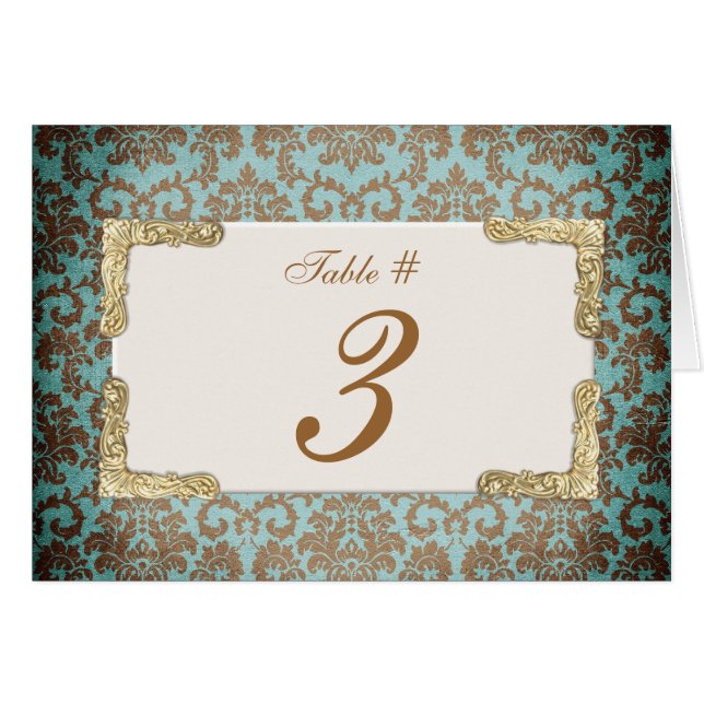 Chic Antique French Damask Wedding Table Number (Front Horizontal)