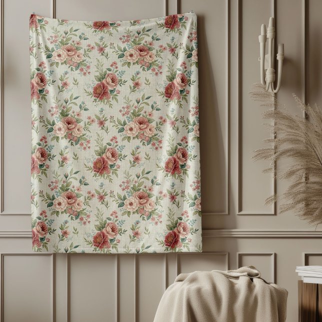 Chic Antique Inspired Shabby Chic Graceful Florals Fleece Blanket (Chic Antique Inspired Shabby Chic Graceful Florals Fleece Blanket)