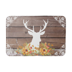 Chic Antique Rustic Barn Wood Deer Antlers Bath Mat