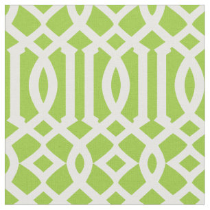 Chic Apple Green and White Trellis Lattice Pattern Fabric