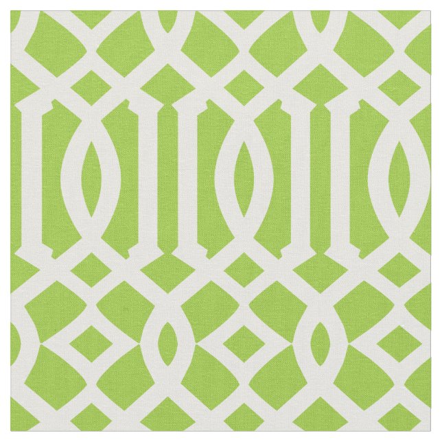Chic Apple Green and White Trellis Lattice Pattern Fabric (Close Up)