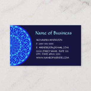 Chic Aqua and Blue Kaleidoscope Glow Mandala Business Card