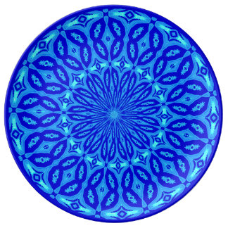 Chic Aqua and Blue Kaleidoscope Glow Mandala Plate