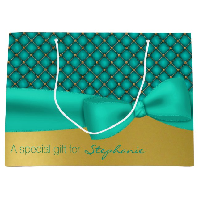 Chic Aqua and Gold Pattern Custom Gift Bag (Front)