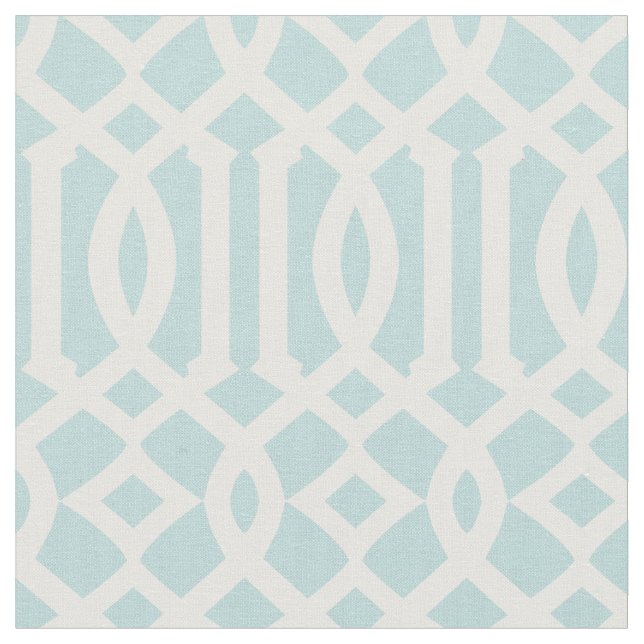 Chic Aqua and White Trellis Lattice Pattern Fabric (Close Up)