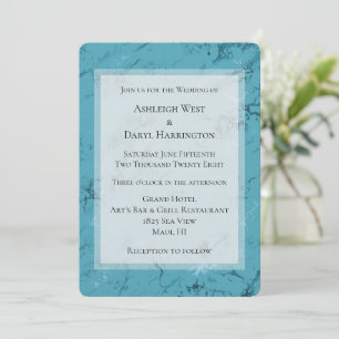 Chic Aqua Blue Marble Wedding Invitation