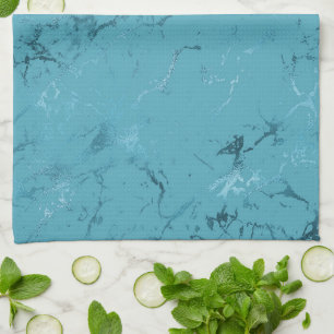 Chic Aqua Blue Marble Wedding Tea Towel