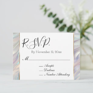 Chic Aqua Blue Purple Pearl White Wedding RSVP Enclosure Card