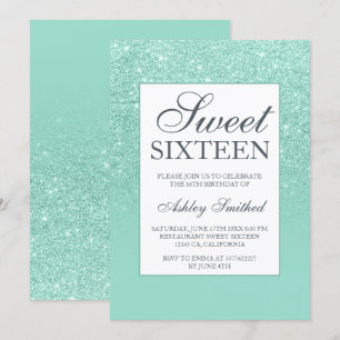 Chic aqua glitter elegant chic Sweet 16 Invitation
