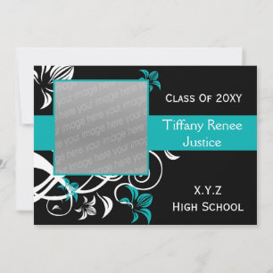 chic aqua Graduation photo Invitation