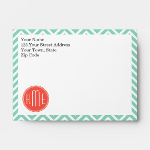 Chic Aqua Green Chevron and Orange Custom Monogram Envelopes
