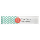 Chic Aqua Green Chevron and Orange Custom Monogram