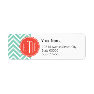 Chic Aqua Green Chevron and Orange Custom Monogram Return Address Label