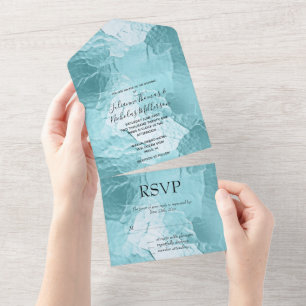 Chic Aqua Mint Blue Glam All In One Invitation