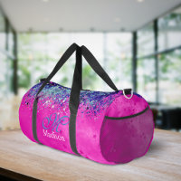Chic aqua pink iridescent glitter monogram printed
