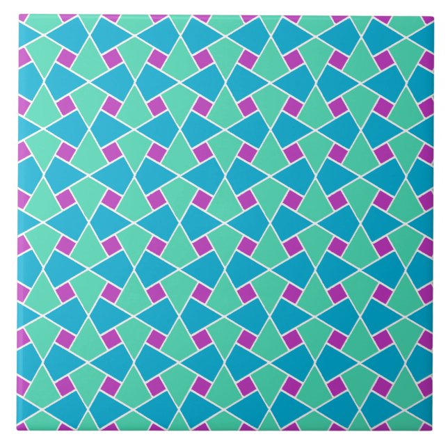 Chic Aqua Purple Turquoise Islamic Mosaic Pattern Ceramic Tile (Front)