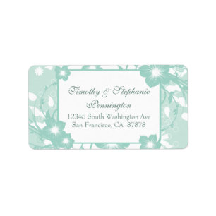 Chic aqua teal floral swirls wedding address label