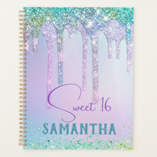 Chic aqua Unicorn Glitter birthday monogram Planner