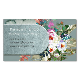 Chic Aquamarine Boho Leather Arch  Magnetic Business Card