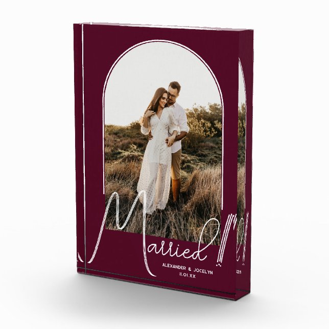 Chic Arch Burgundy Wedding Photo Block (Right)