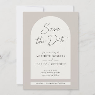 Chic Arch Frame Modern Script Taupe Ecru Wedding Save The Date