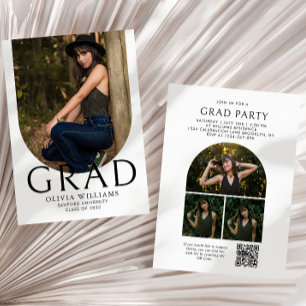 Chic Arch Photo Collage QR Code Graduation Party Invitation