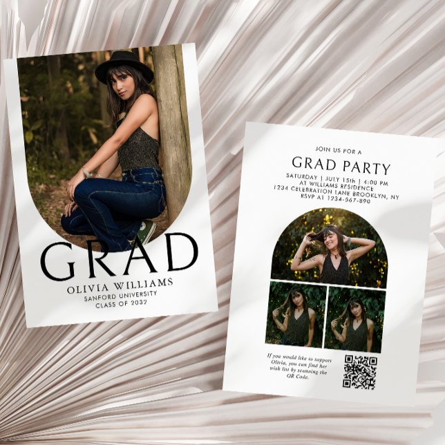 Chic Arch Photo Collage QR Code Graduation Party Invitation (Creator Uploaded)
