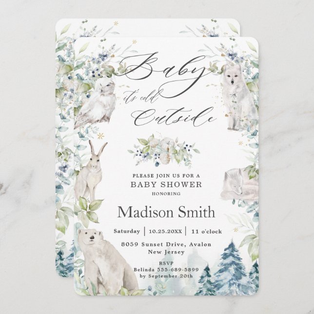 Chic Arctic Animals Winter Alpine Baby Shower  Invitation (Front/Back)