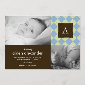 Chic Argyle Baby Boy Birth Announcement