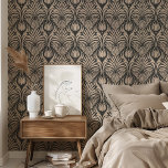 Chic Art Deco Floral Feather Pattern Black & Beige<br><div class="desc">Elevate your interior decor with this sophisticated Art Deco Peel & Stick wallpaper, featuring a striking floral feather pattern in a bold black and beige colour scheme. The design embodies the elegance and glamour of the Art Deco era, with intricate detailing that adds a touch of vintage charm and modern...</div>