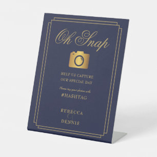 Chic Art Deco Navy Blue And Gold Wedding Oh Snap Pedestal Sign