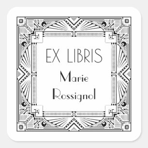 Chic Art Deco Personal Name Ex Libris Bookplate Square Sticker