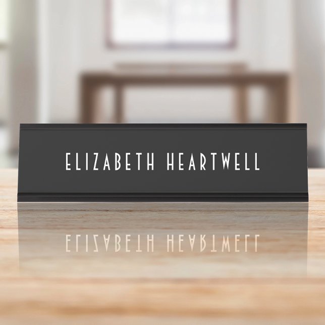 Chic Art Deco Typography Black and White Desk Name Plate (Creator Uploaded)