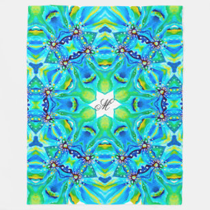 Chic Artistic Mandala Artwork in Aqua Colours Fleece Blanket