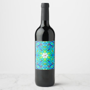 Chic Artistic Mandala Artwork in Aqua Colours Wine Label