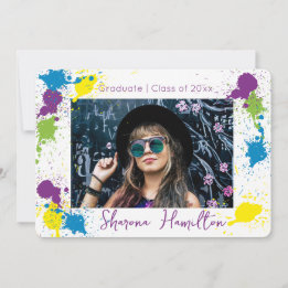 Chic Artistic Spatter Paint Grad Photo Invitation
