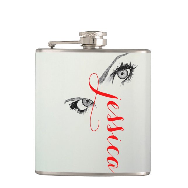 Chic Artsy Woman's Eyes Personalised Hip Flask (Front)