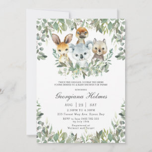 Chic Australian Animals Greenery Twins Baby Shower Invitation