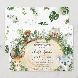 Chic Australian Animals Wood Greenery Baby Shower  Invitation