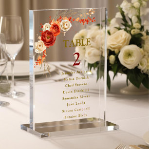 Chic Autumn Floral Orange seating table number Acrylic Sign
