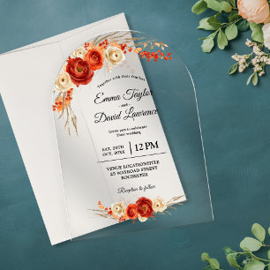 Chic Autumn Floral Orange Terracotta wedding arch Acrylic Invitations