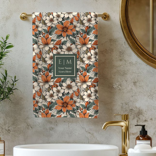 Chic Autumn Florals Olive Green Custom Bath Towel (Chic Autumn Florals Olive Green Custom Bath Towel)