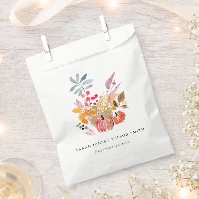 Chic Autumn Harvest Pumpkin Watercolor Wedding Favour Bag (Clipped)